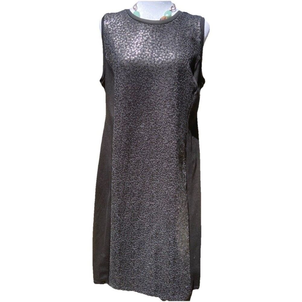 Womens Sequin Dress Sz Large Sleeveless Cocktail Party Formal Bodycon NWT Black